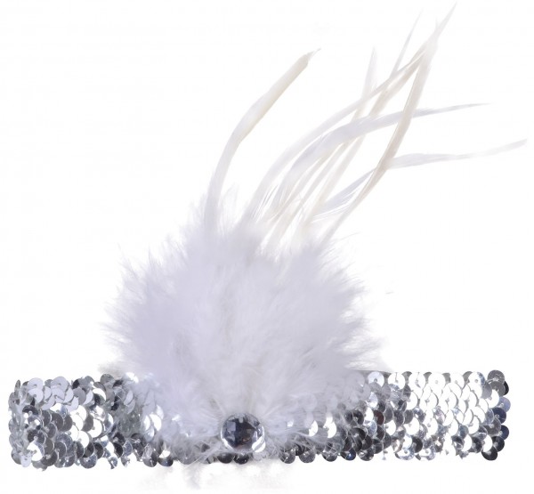 Diadema de lentejuelas charlestón con pluma blanca