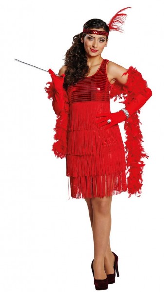 Röd Charleston-fransad klänning Ina