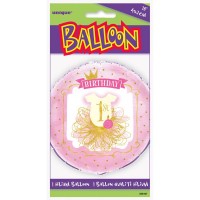 Oversigt: Folieballon Prinsesse Alice 1. fødselsdag lyserød