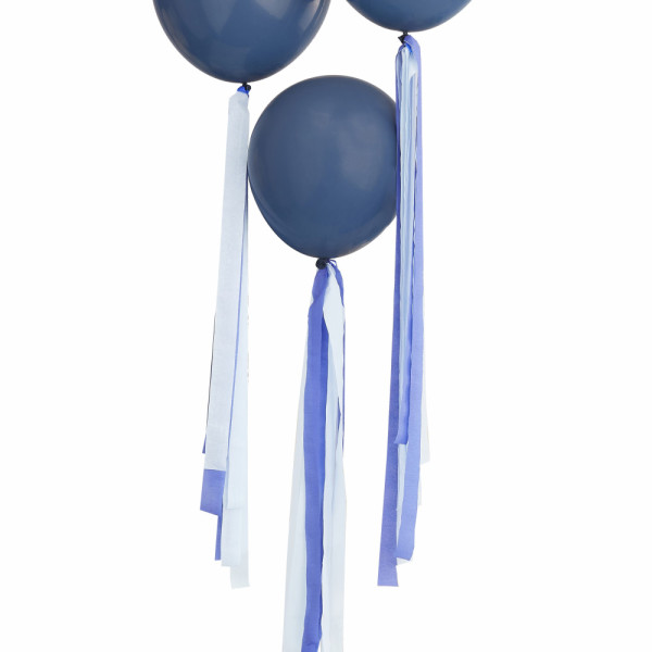 3 blauwe afplakband ballonhangers