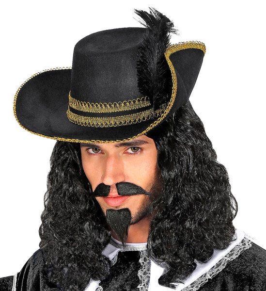 Musketeer hat in black and gold for adults