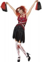 Oversigt: Halloween-udøde zombie cheerleader-kostume sort rød