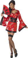 Sexig geisha damkostym deluxe i rött och svart