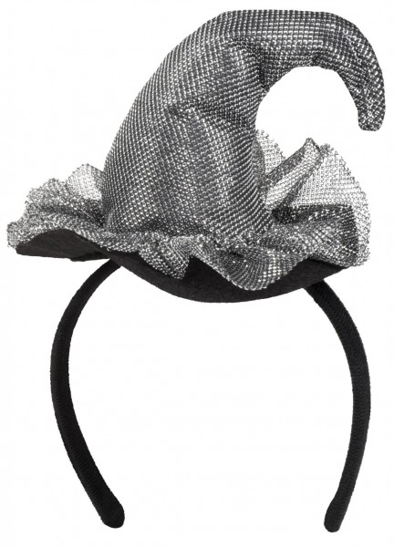 Zakrzywiony mini kapelusz czarownicy srebrny 2
