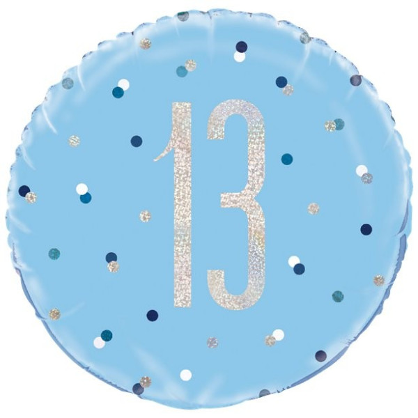 Mousserende blå 13. fødselsdag folie ballon 46cm
