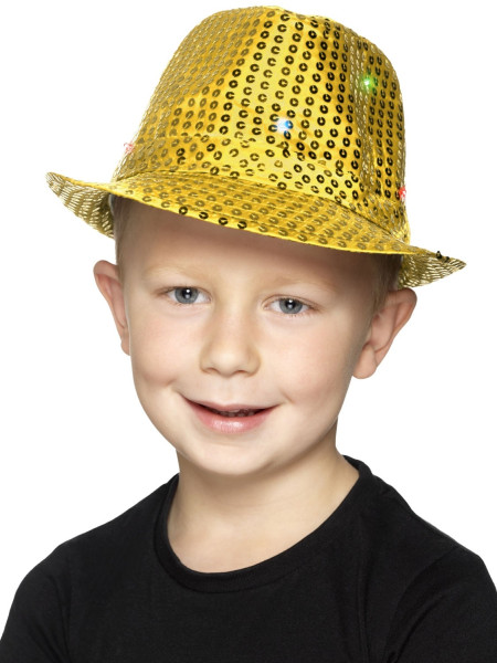 Złoty cekinowy kapelusz ze światełkami LED