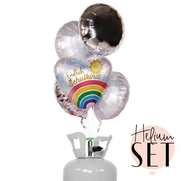 Schulkind Regenbogen Ballonbouquet-Set mit Heliumbehälter