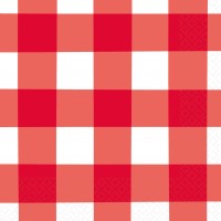 Set di 16 tovaglioli picnic rosso a scacchi bianco 33 cm