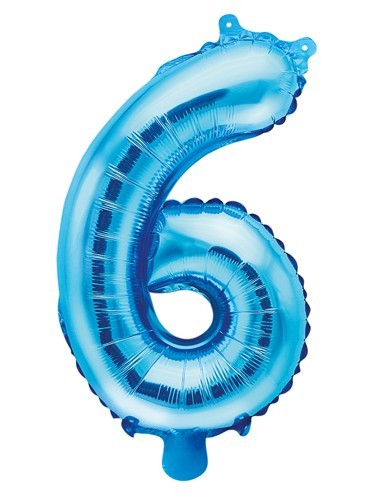 Number 6 foil balloon azure blue 35cm