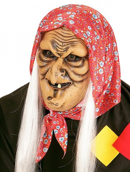 Wrinkled witch mask with white hair