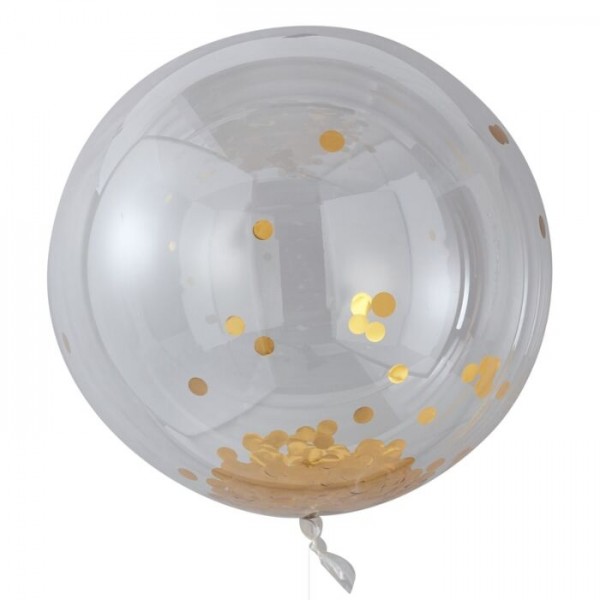 3 ballons confettis Hourra XL or 91cm