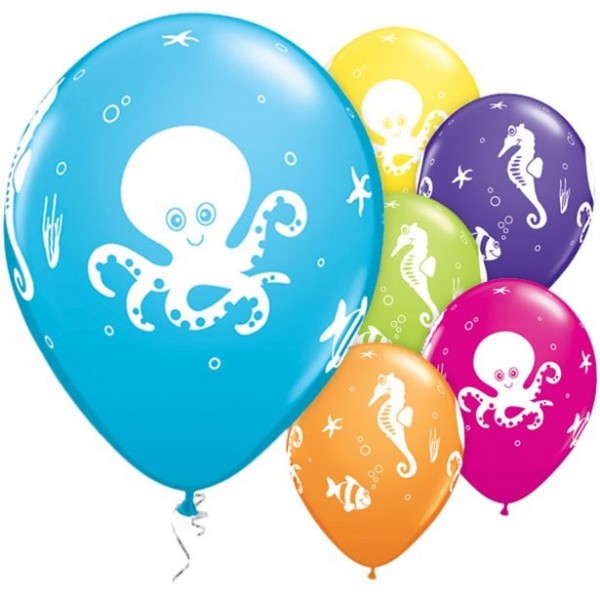6 globos de látex de animales marinos 28cm