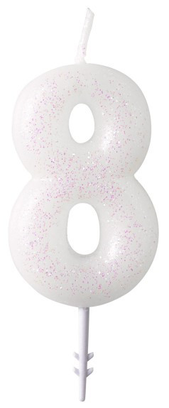 Glittering number candle 8 white 6.5cm
