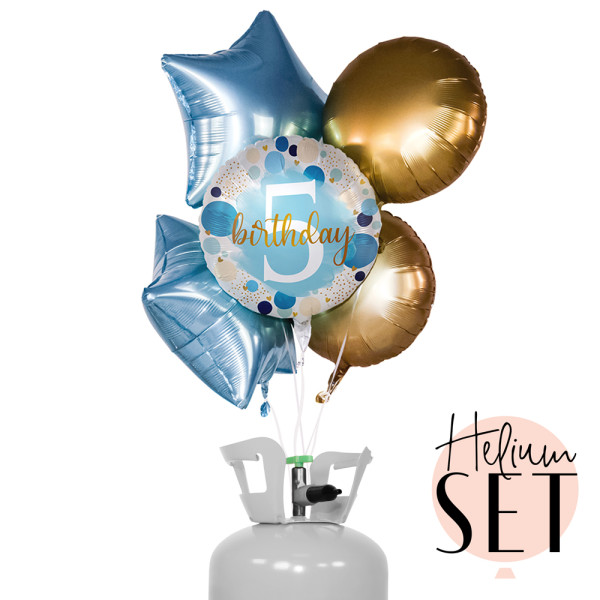 Lucky Birthday Five Ballonbouquet-Set mit Heliumbehälter