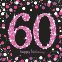16 Pink 60th Birthday Serviette 33cm