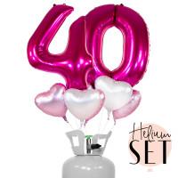 Vorschau: XXL Zahl 40 Pink Ballonbouquet-Set mit Heliumbehälter