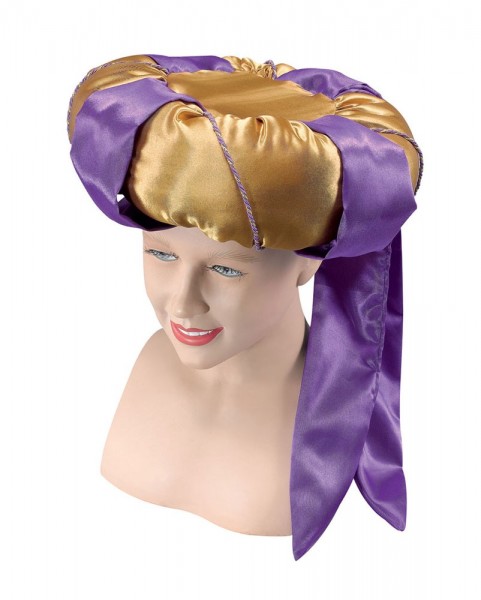 Turbante Sultán dorado-violeta y adorno