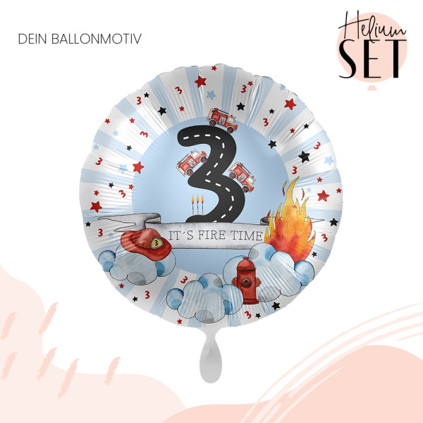3. Geburtstag Feuerwehr Ballonbouquet-Set mit Heliumbehälter