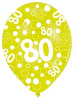 6 globos de colores 80th Birthday 27,5 cm