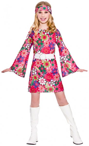 Rosa hippie blomma flicka kostym