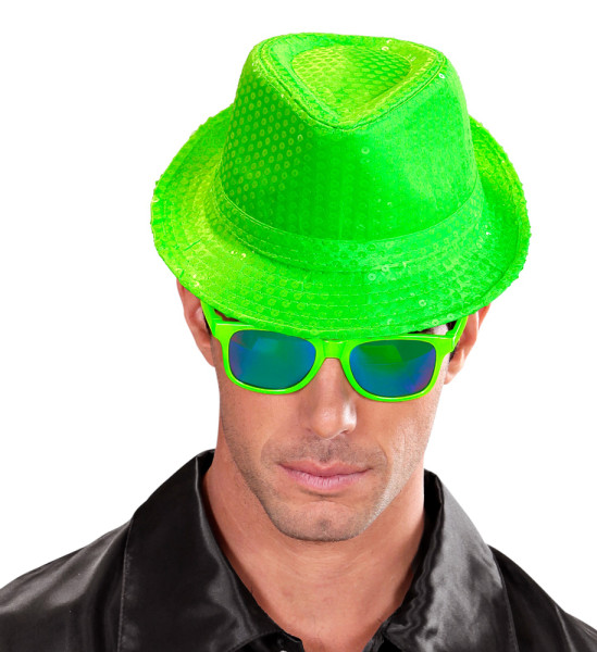 Fedora hoed met pailletten neon groen