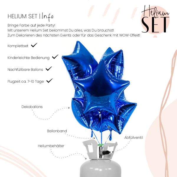 Saphir Blue - Stern Ballonbouquet-Set mit Heliumbehälter