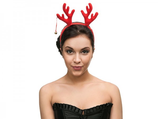 Red reindeer headband with gold bells 2