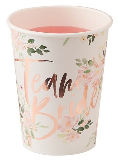 8 floral bridal shower paper cups 255ml