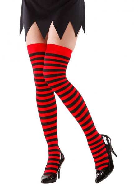 Striped gothic tights red black