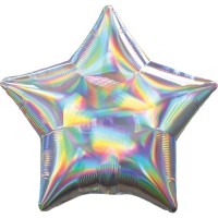 Holographic star balloon silver 45cm