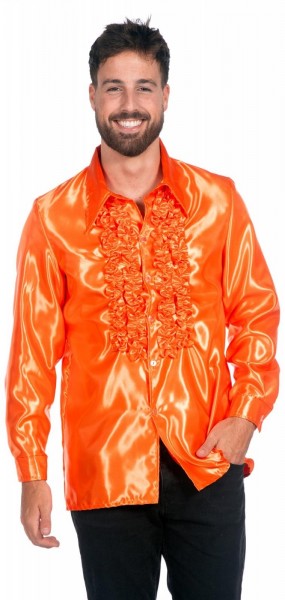 Koszula męska z falbaną w neonowo pomarańczowym kolorze