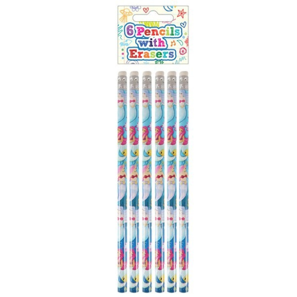 6 lápices Sirenita con goma de borrar