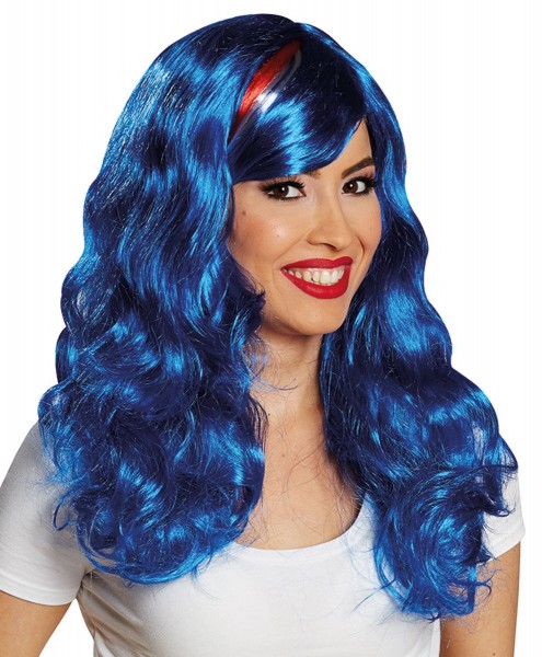 Blå Katy lockig peruk