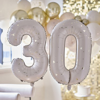 Preview: Foil balloon number 30 cream-gold elegance 66cm