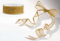 Vorschau: 25m Geschenkband Gold Chiffon mit Satinecken