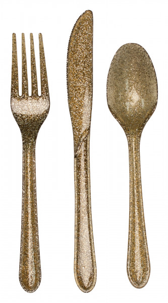 Premium glitter cutlery set gold 24 pieces