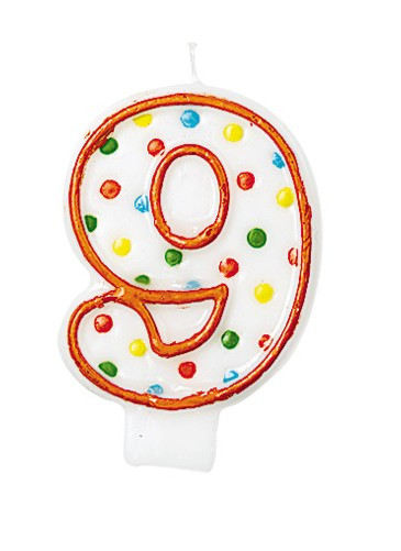 Bougie numéro 9 de célébrations avec des points colorés pour gâteau d'anniversaire