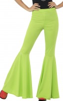 Widok: Neonowo-zielone rozkloszowane spodnie damskie