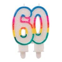 Rainbow number sixty cake candle