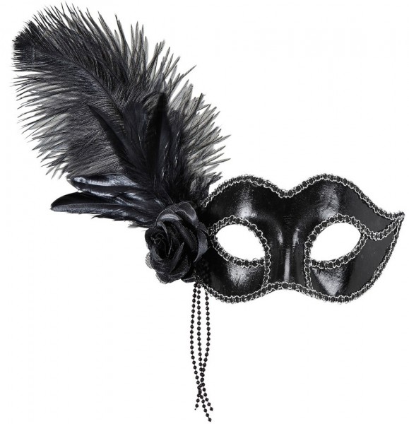 Masque pour les yeux noir Leonor avec coiffe de plumes