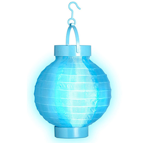Light blue fabric lantern with LED light 15 cm