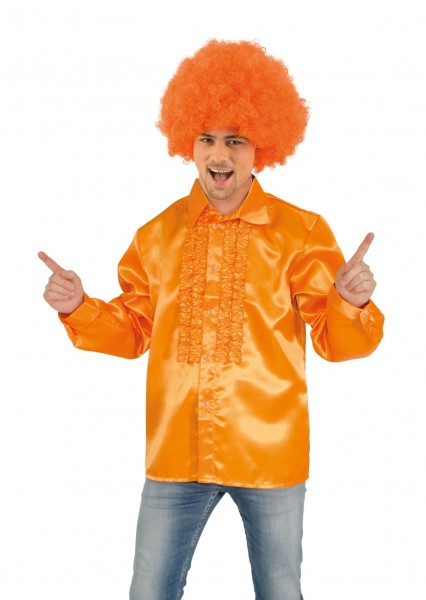 Oranje shirt met ruches voor heren disco