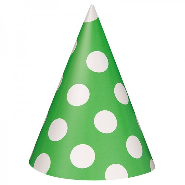 8 party hats Tiana Green Dotted 15cm