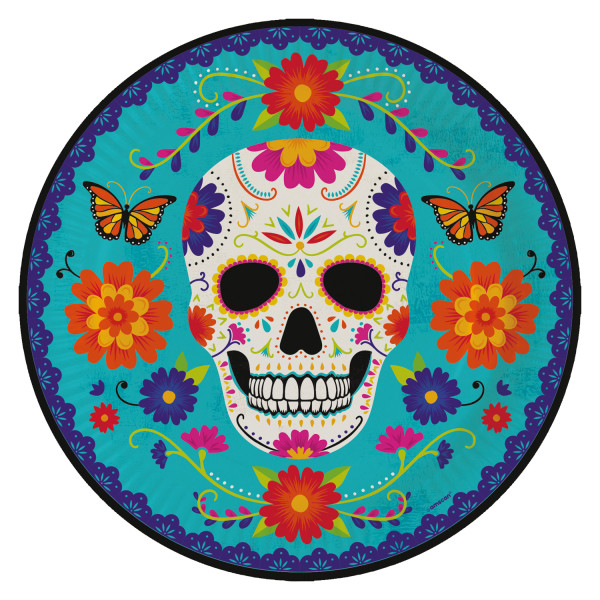 8 colorful Day of the Dead paper plates 23cm