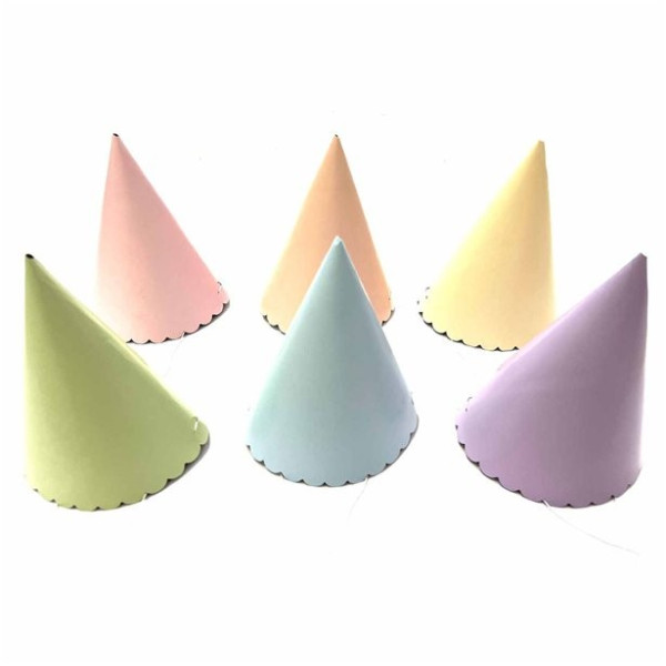 6 coloridos sombreros de fiesta en colores pastel
