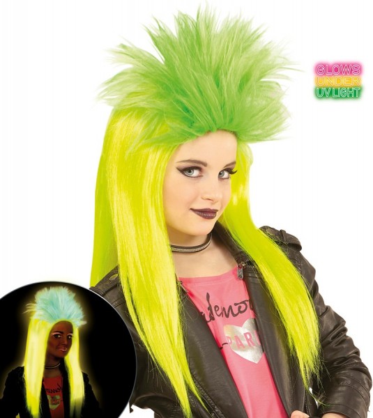 Glowing neon yellow punk wig for children