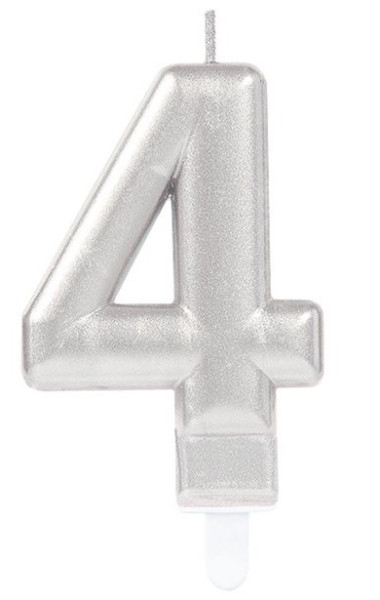 Number 4 cake candle silver 7.5cm