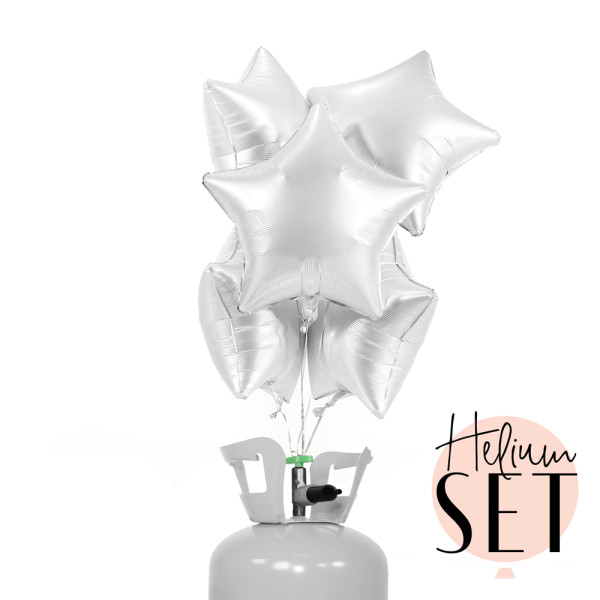 Simply White mattes Stern Ballonbouquet-Set mit Heliumbehälter