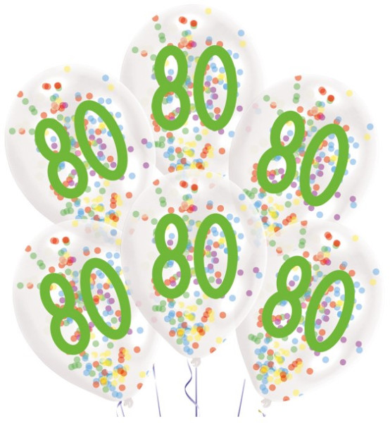 6 confetti feestballonnen 80e verjaardag 28 cm