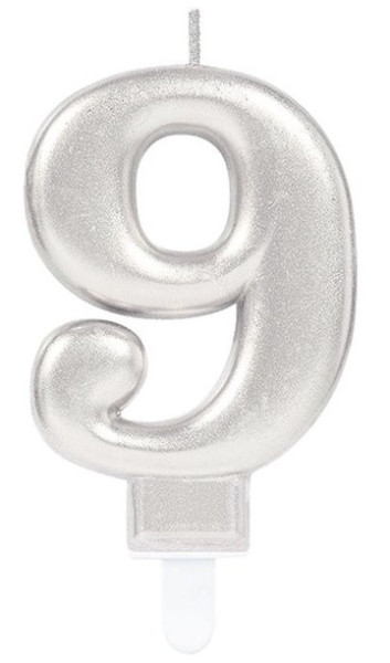 9. fødselsdagskage lys sølv 7,5 cm
